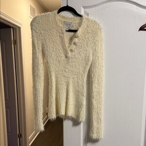 H&M Cream Fuzzy Sweater with Buttons